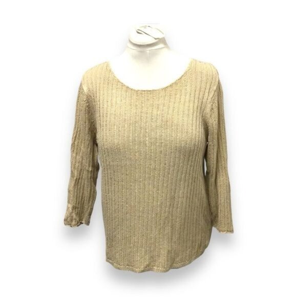 Sigrid Olsen 3/4 Sleeve Scoop Neck 100% Linen Ribbed Knit Sweater, size 1X - Picture 1 of 8